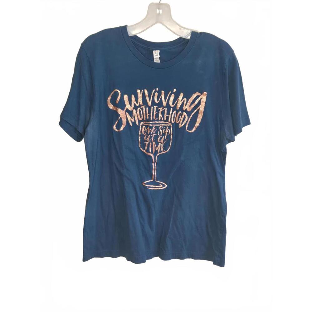 Bella+Canvas Blue 'Surviving Motherhood' Graphic T-Shirt, Size Large - Picture 1 of 3